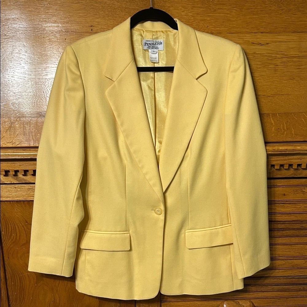 Pendleton Womens Yellow 100% Virgin Wool Power Blazer Single Button Jacket